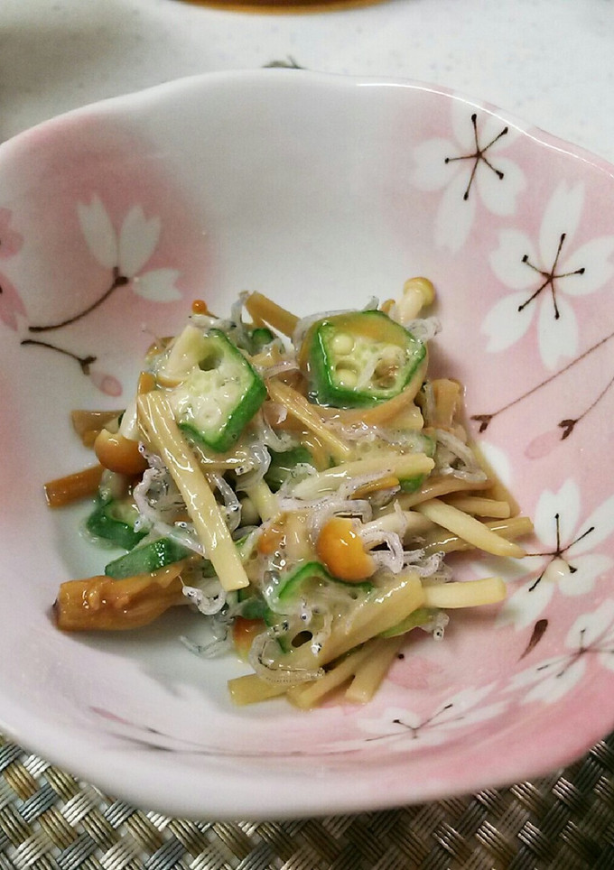 エノキとオクラとジャコのカラシ酢味噌和え-レシピのメイン写真