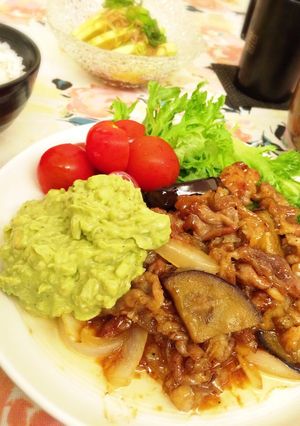 ナスと豚バラの甘辛＆アボタルのっけ♡-レシピのメイン写真