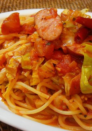 春キャベツとソーセージのトマトパスタ-レシピのメイン写真