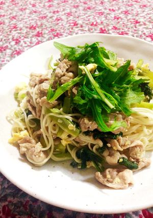 簡単！青菜と豚バラの素麺チャンプル-レシピのメイン写真