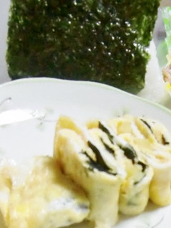 お弁当、味付け海苔と沢庵入りの卵焼き-レシピのメイン写真