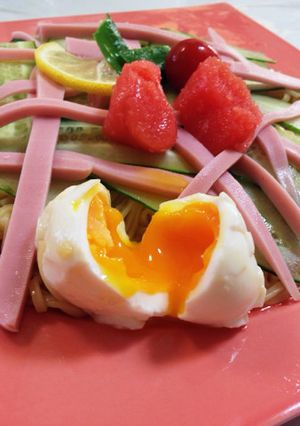 平たく盛る☆明太子冷やし中華のランチ-レシピのメイン写真