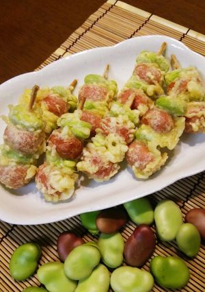 空豆とひとくちフランクの串揚げ天ぷら♪-レシピのメイン写真