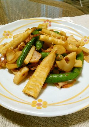 破竹(筍)とスナップえんどうの海老炒め♬-レシピのメイン写真