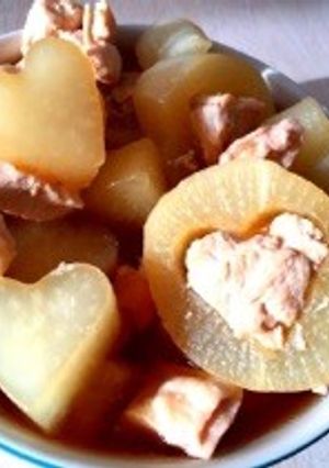 ハート形♡大根と鶏ムネ肉煮-レシピのメイン写真