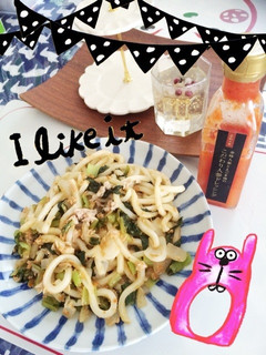 小松菜ツナ新玉ねぎ人参ドレッシングうどん-レシピのメイン写真