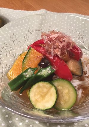 夏野菜の揚げ浸しで♪ひんやりそうめん-レシピのメイン写真