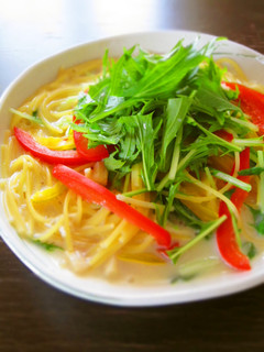 帆立と彩り野菜の豆乳パスタ☆柚子胡椒風味-レシピのメイン写真