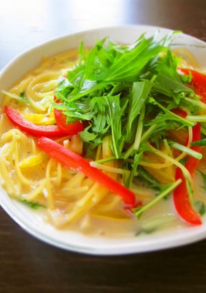 帆立と彩り野菜の豆乳パスタ☆柚子胡椒風味-レシピのメイン写真