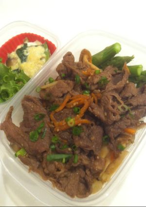 牛丼+小松菜の玉子とじ弁当-レシピのメイン写真