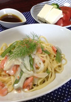 絹さやとスモークサーモンのクリームパスタ-レシピのメイン写真