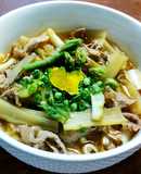 牛肉と山うどの関西風うどん　発酵玉葱