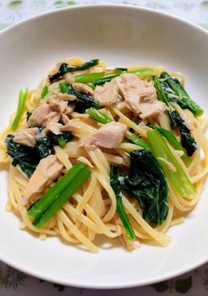 簡単昼食夕飯小松菜ツナ和風クリームパスタ-レシピのメイン写真