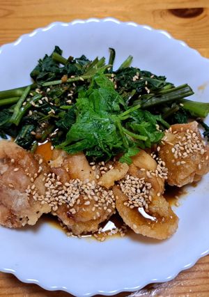 🇨🇳油淋鶏（付け合せ:空芯菜の塩茹で）-レシピのメイン写真
