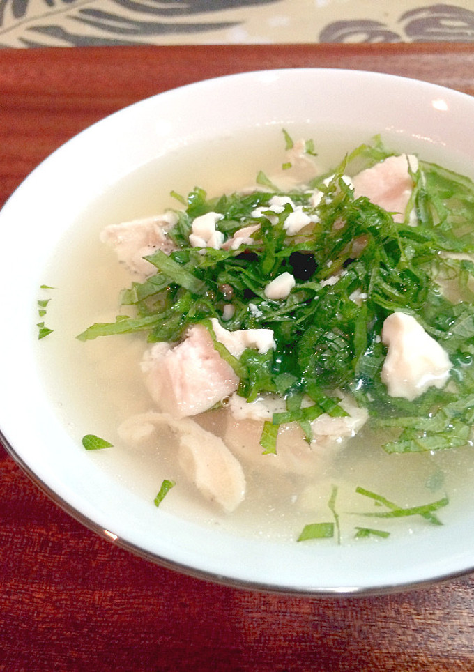 大葉香る♪ゆで鶏とくずし豆腐の和風スープ-レシピのメイン写真