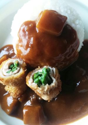 アスパラ肉まきフライ添えカレー-レシピのメイン写真