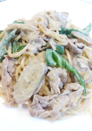 ♪豚肉とゴボウの豆乳みそパスタ♪-レシピのメイン写真