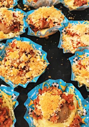 パスタの余りでひと口サイズの鳥の巣カップ-レシピのメイン写真