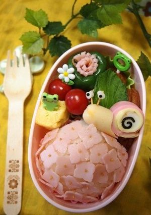 梅雨弁当♡紫陽花おにぎりとかたつむり-レシピのメイン写真