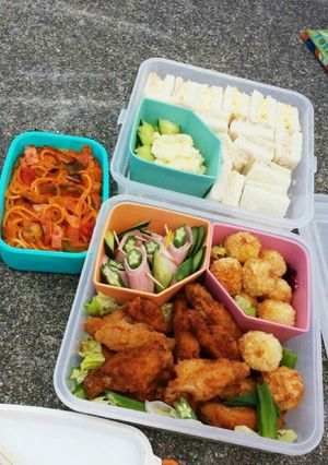 夏野菜ナポリタン & 唐揚げ お弁当 ♡-レシピのメイン写真
