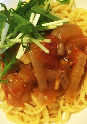 新玉ねぎのトマト煮の冷製パスタ-レシピのメイン写真