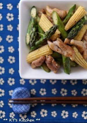 鶏肉とヤングコーン、アスパラのバター醤油-レシピのメイン写真