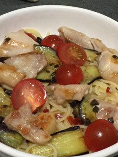 鶏肉とナスとトマトの冷製パスタ-レシピのメイン写真