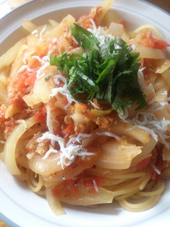 残り物パスタ①トマトとしらすのパスタ-レシピのメイン写真