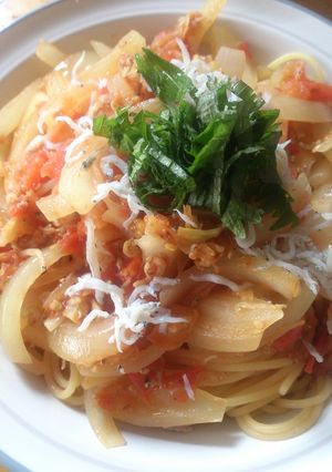 残り物パスタ①トマトとしらすのパスタ-レシピのメイン写真