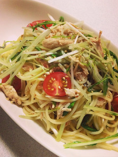 水菜とささみの冷製梅肉パスタ-レシピのメイン写真