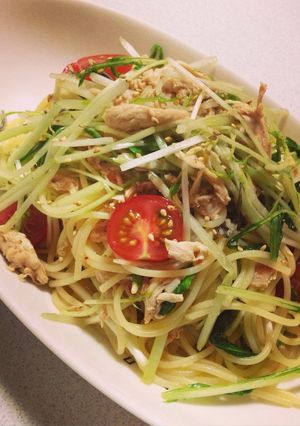 水菜とささみの冷製梅肉パスタ-レシピのメイン写真