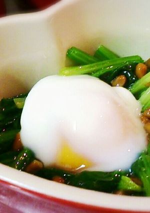 簡単栄養バッチリ♪ほうれん納豆温玉のせ☆-レシピのメイン写真