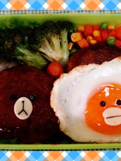 1分でキャラ弁に変身☆ラインロコモコ弁当-レシピのメイン写真