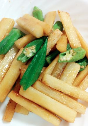 簡単！おくらと山芋のシンプル醤油炒め-レシピのメイン写真