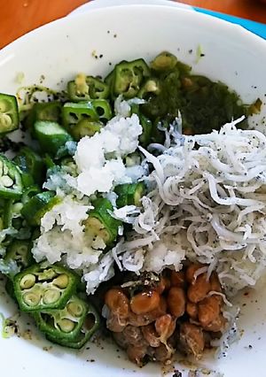 ネバトロおろしオクラしらすと納豆めかぶ丼-レシピのメイン写真