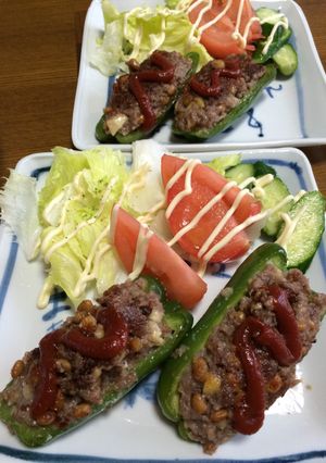 ピーマンの肉と納豆詰め-レシピのメイン写真