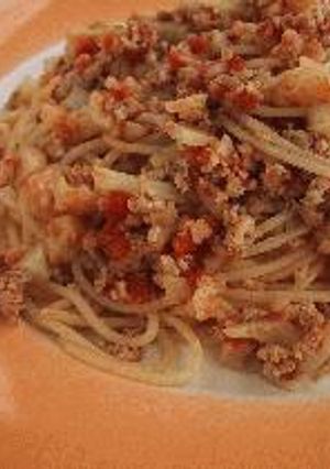 カリフラワーと鶏ひき肉のトマトソースパゲティ-レシピのメイン写真