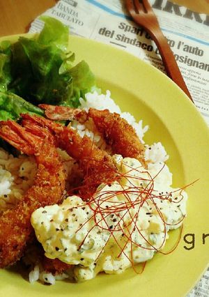 簡単♪葱タルタルのエビフライ丼プレート。-レシピのメイン写真