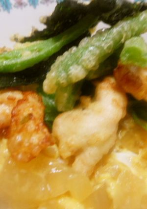 玉葱丼　いんげんの天ぷらのせ-レシピのメイン写真