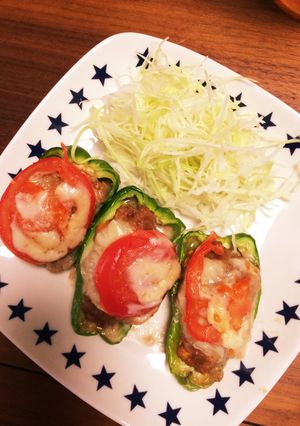 ピーマン肉詰め トマト＆チーズ-レシピのメイン写真