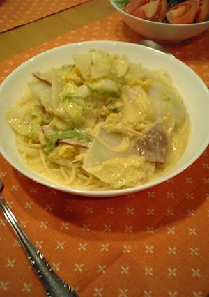 白菜のコーンクリームスープパスタ-レシピのメイン写真