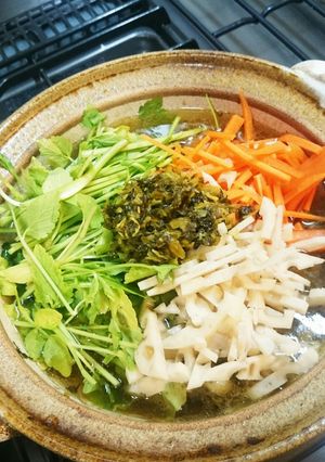 ［夏でもお鍋♪］高菜と牛挽き肉の鍋-レシピのメイン写真