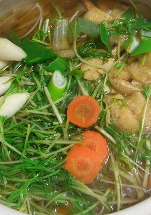 水菜とうす揚げと豚肉の美味ヘルシーお鍋！-レシピのメイン写真