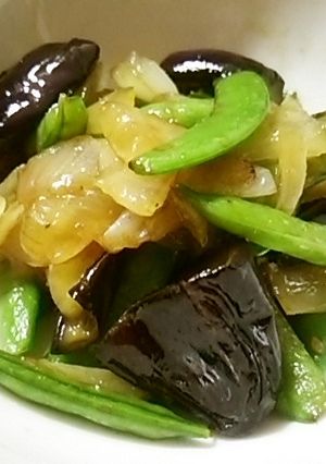 絹さやと茄子と新玉ねぎの焼き肉のたれ炒め-レシピのメイン写真