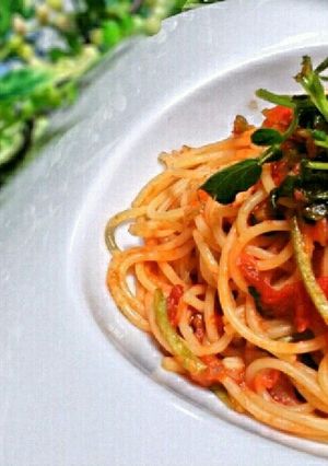 **クレソンとガーキンのトマトパスタ**-レシピのメイン写真