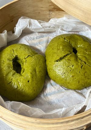 米粉の抹茶ベーグル風蒸しパン【蒸籠】-レシピのメイン写真