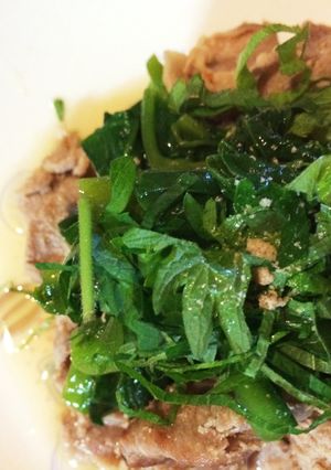 つるむらさきと豚肉のマヨネーズ焼き-レシピのメイン写真