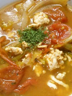 簡単♪トマトとピーマン 鶏ひき肉のスープ-レシピのメイン写真