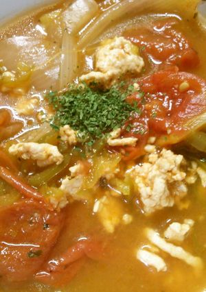 簡単♪トマトとピーマン　鶏ひき肉のスープ-レシピのメイン写真