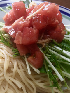 俺流!トマトと水菜の和風冷製パスタ-レシピのメイン写真